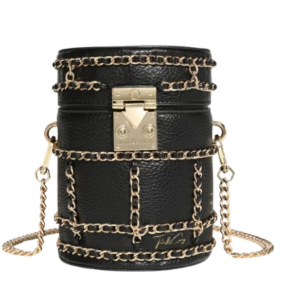Tote & Carry Handbags - Tote & Carry Women's Mini Barrel Purse Chain Mix Strap Black & Gold